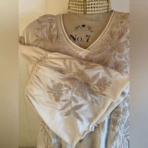 Johnny Was Embroidered Bell Sleeve Top